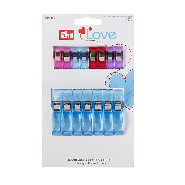 Prym Love - Pack of 15 Fabric Clips (2.6cm/5.5cm)
