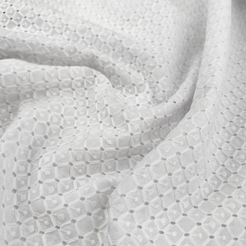 Broderie Anglaise Trinny Cotton Embroidered White Summer Dress Fabric CU