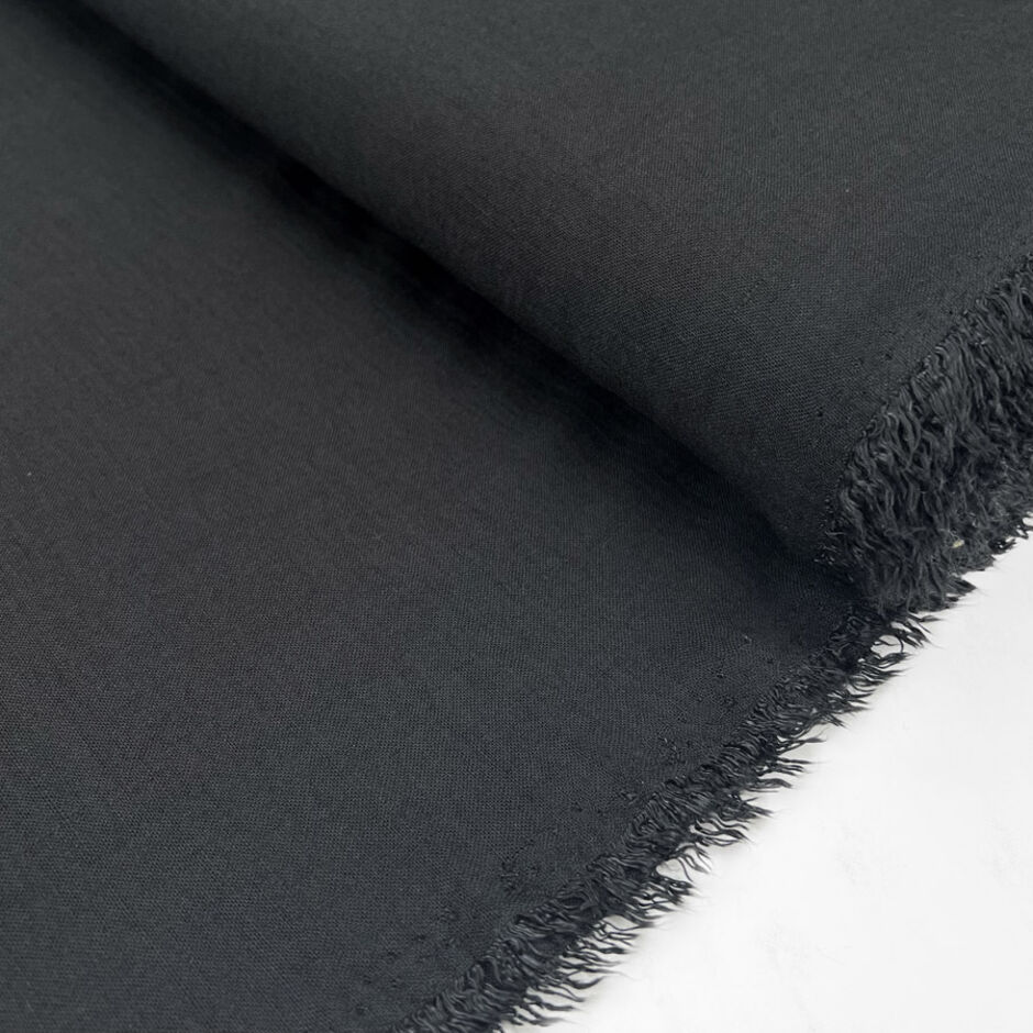 Raye Black Fine Polyester Linen-Look Dress Fabric Bolt