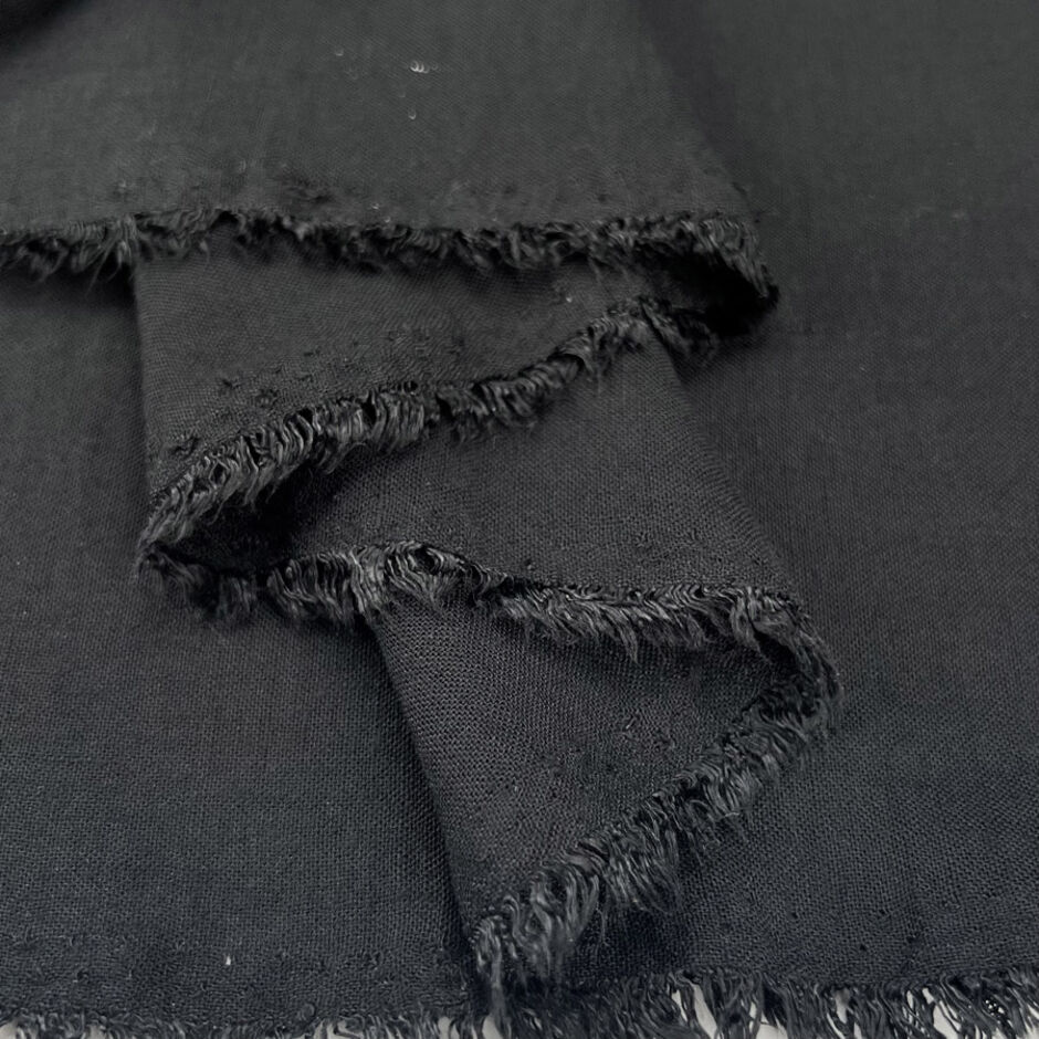 Raye Black Fine Polyester Linen-Look Dress Fabric Fols