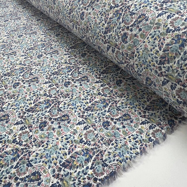 Pima Cotton Lawn - Lana Blue - Paisley