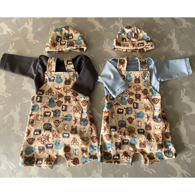 Customer Make by Bryony - Stof Avalana Jersey - Animal Faces Fabric - Baby Rompers - May 2024