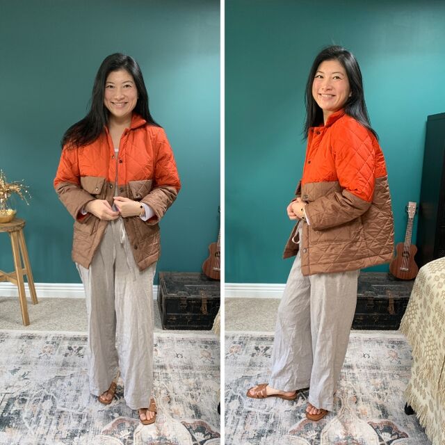 Customer Make by Haemi - Quilted Elegance - Autumn Orange Fabric - Burda 5941 Jacket Pattern - May 2024