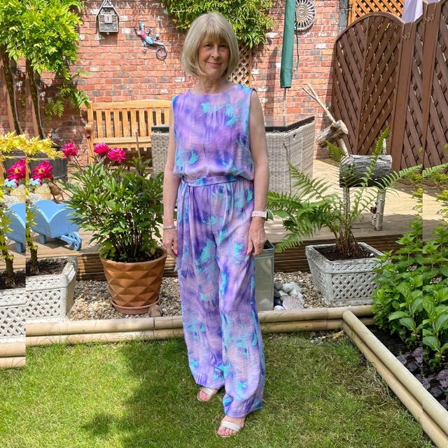 Customer Make by Jane - Fabric - Lollapalooza - Purple - Pattern - Butterick B6330 Jumpsuit - June 24