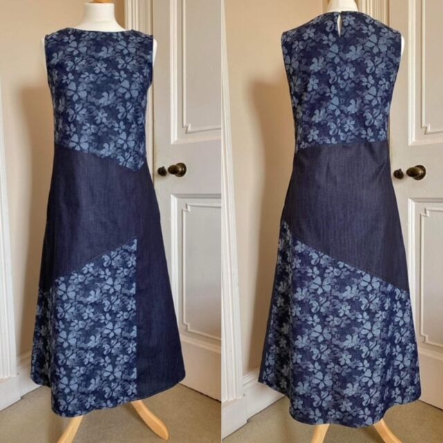 Dress by Brigid - Fabric - Embossed Denim - Pua - Pattern - Syle Arc - Yvette Woven Dress - July 24