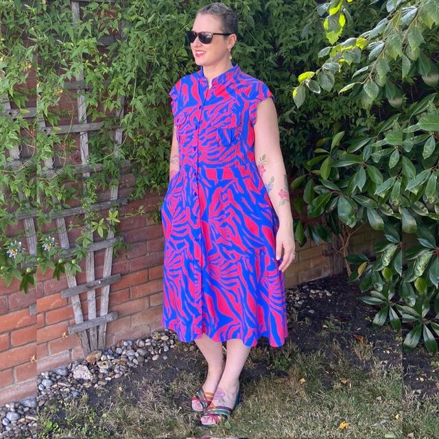 Dress by Emma - Fabric - Zesty Zebra - Pink & Blue - Pattern - Megan Nielsen - Matilda dress - September 24