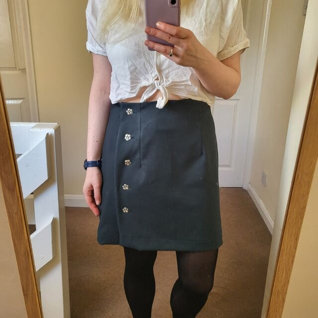 Skirt by Laura - Fabric - Draper Bamboo Blend Suiting - Dark Teal - April 24