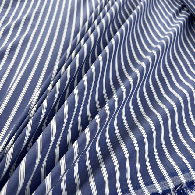 Cotton Blend Shirting - Blue Stripe