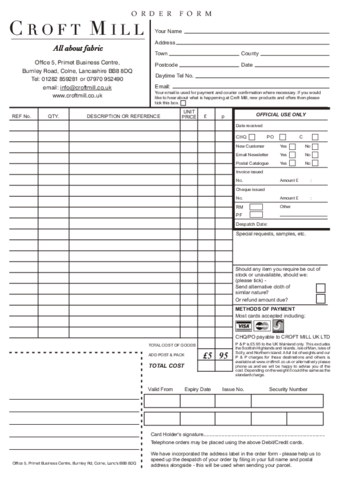 Croft Mill Order Form 2010