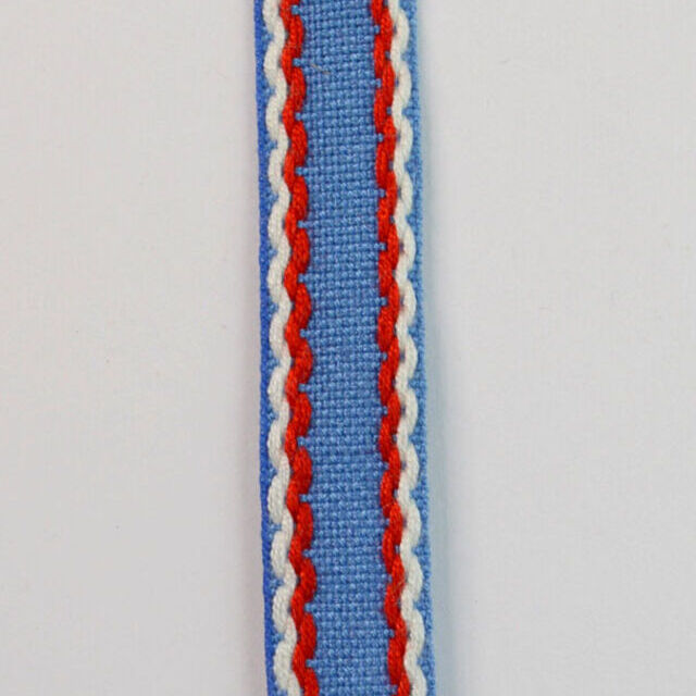 15mm Stitched Edge Braid Cotton Tape – Blue, Red & White