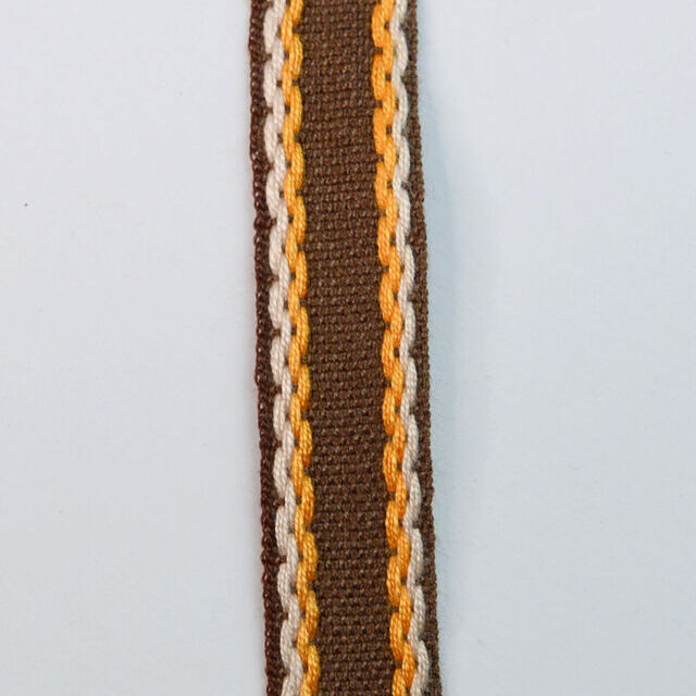 15mm Stitched Edge Braid Cotton Tape - Brown, Orange & Cream