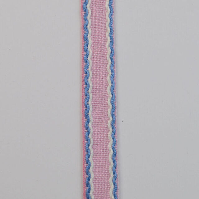 15mm Stitched Edge Braid Cotton Tape – Pink, Blue & White