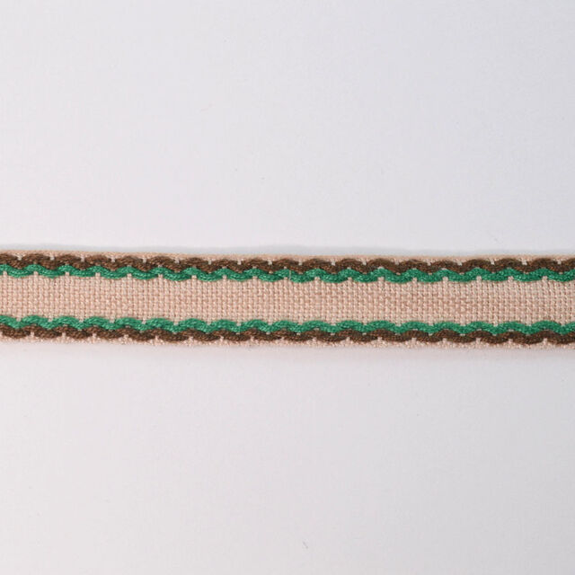 15mm Stitched Edge Braid Cotton Tape - Taupe, Brown & Green