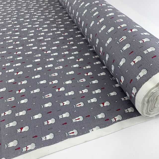 Poplin Print - Formal Feline - Grey
