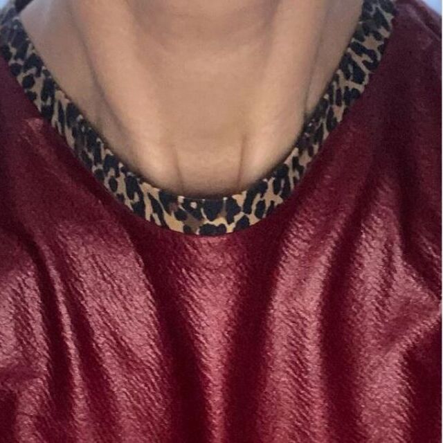 Dress- Using leather look red and poplin leopard print cotton